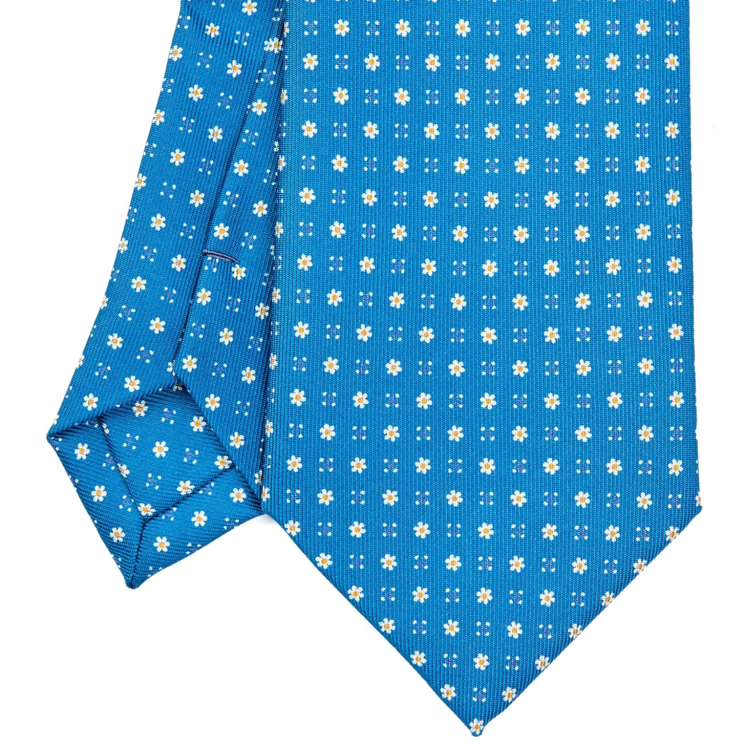 CRAVATTA SARTORIALE EXTRA LONG IN SETA BLU MEDIO Microfantasia fiore