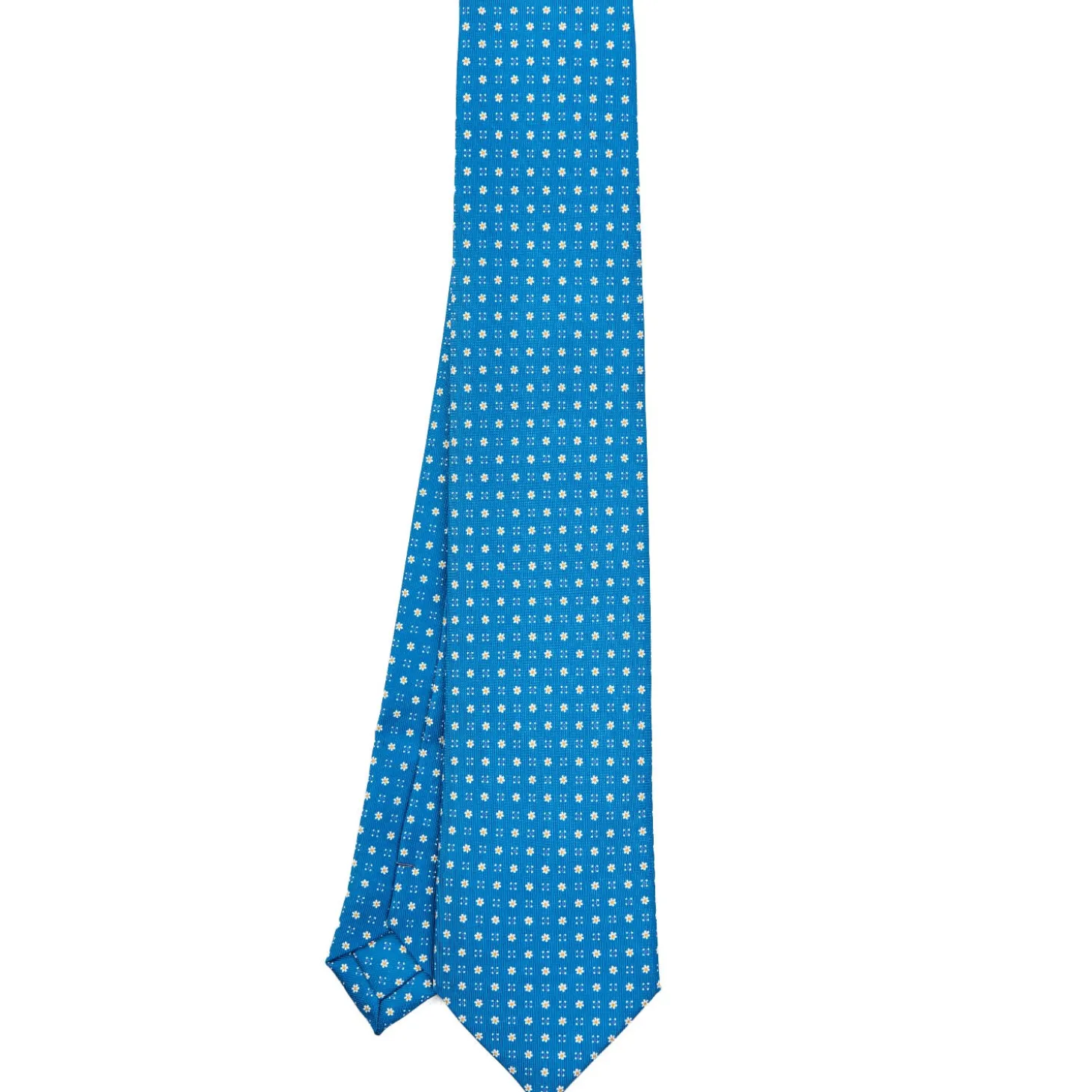 CRAVATTA SARTORIALE EXTRA LONG IN SETA BLU MEDIO Microfantasia fiore