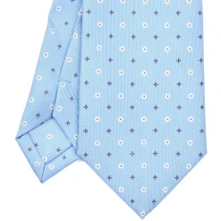 CRAVATTA SARTORIALE EXTRA LONG IN SETA AZZURRA Microfantasia fiore