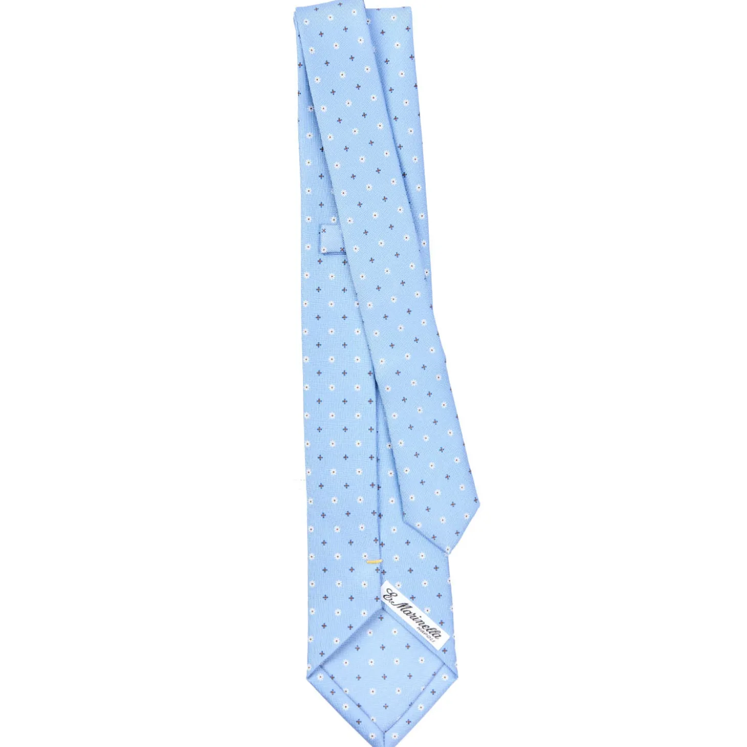 CRAVATTA SARTORIALE EXTRA LONG IN SETA AZZURRA Microfantasia fiore