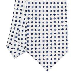 CRAVATTA SARTORIALE EXTRA LONG IN SETA BIANCA Microfantasia fiore
