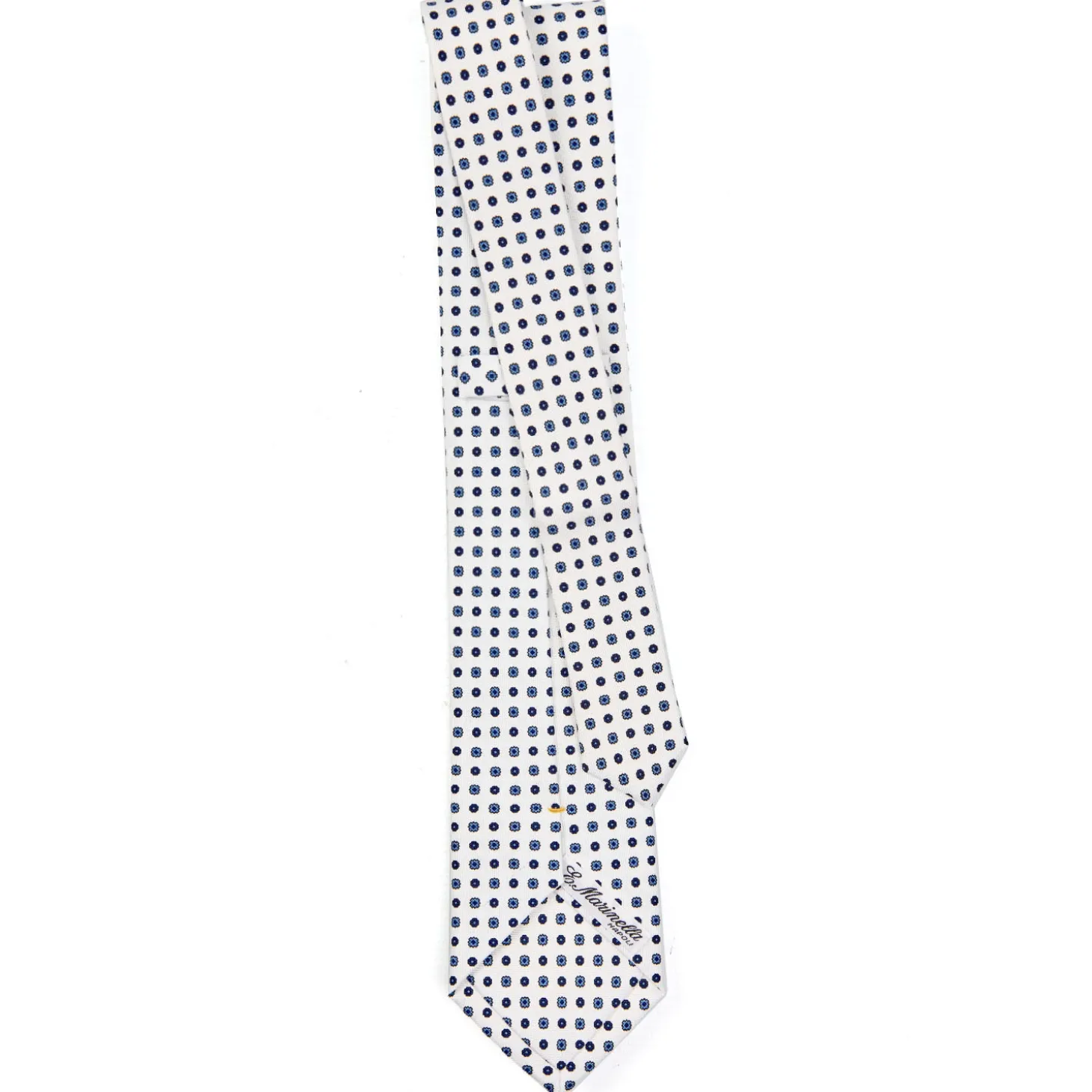 CRAVATTA SARTORIALE EXTRA LONG IN SETA BIANCA Microfantasia fiore