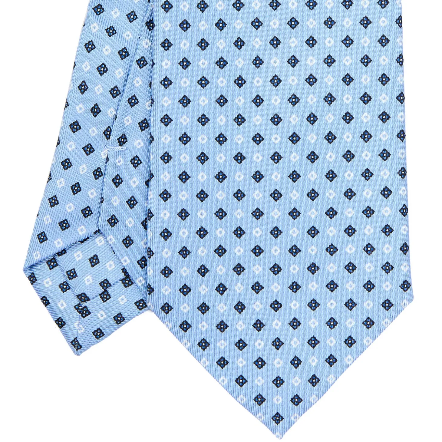 CRAVATTA SARTORIALE EXTRA LONG IN SETA AZZURRA Microfantasia fiore
