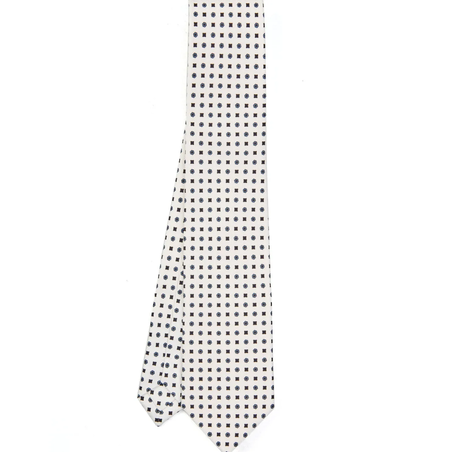 CRAVATTA SARTORIALE EXTRA LONG IN SETA BIANCA Microfantasia fiore