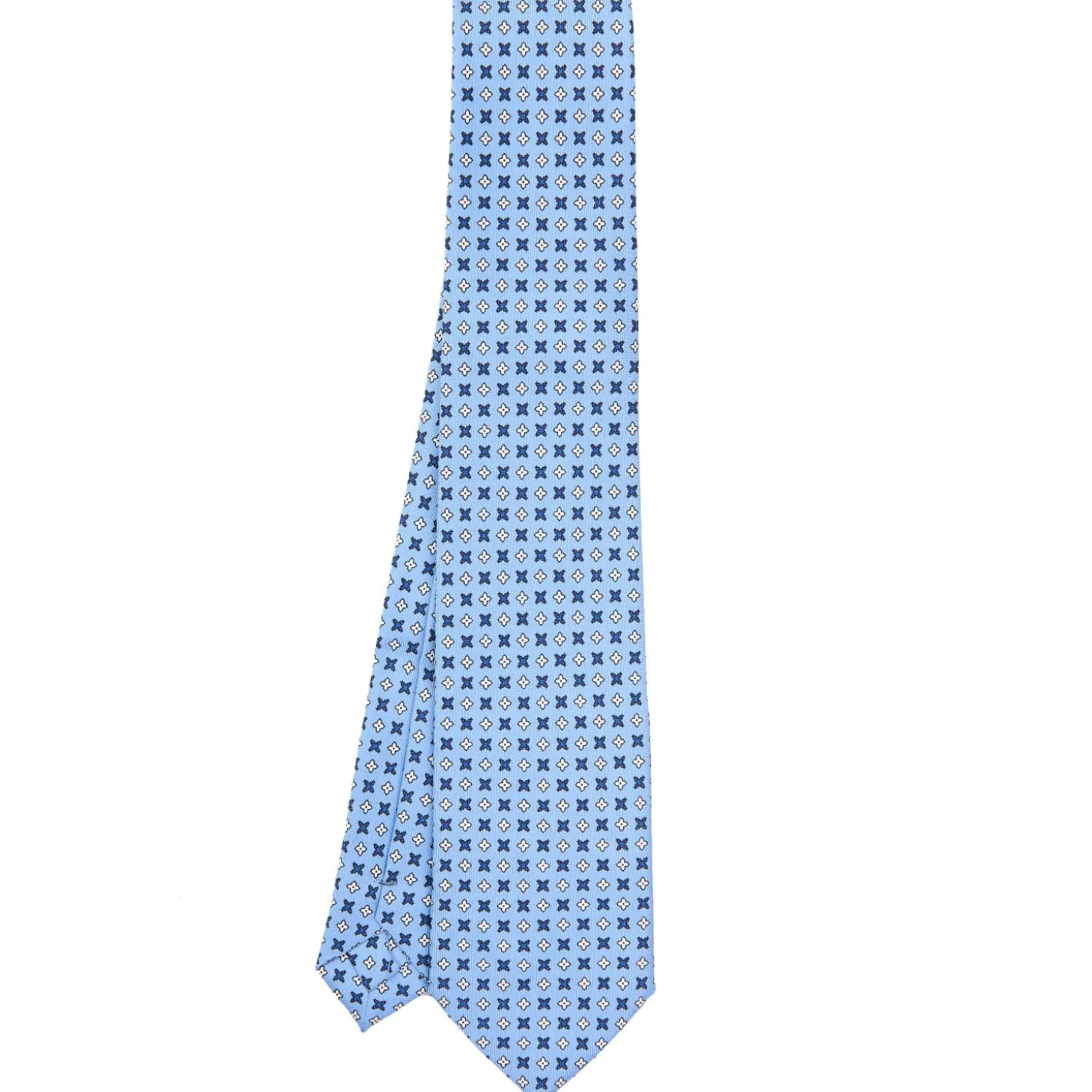 CRAVATTA SARTORIALE EXTRA LONG IN SETA AZZURRA Microfantasia fiore