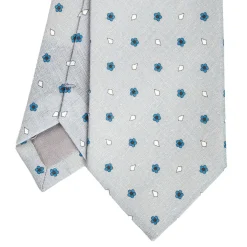 CRAVATTA SARTORIALE IN COTONE E SETA GRIGIO CHIARO Macrofantasia fiore