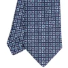CRAVATTA SARTORIALE IN LINO BLU Microfantasia fiore