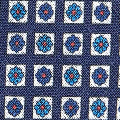CRAVATTA SARTORIALE IN LINO BLU Microfantasia fiore
