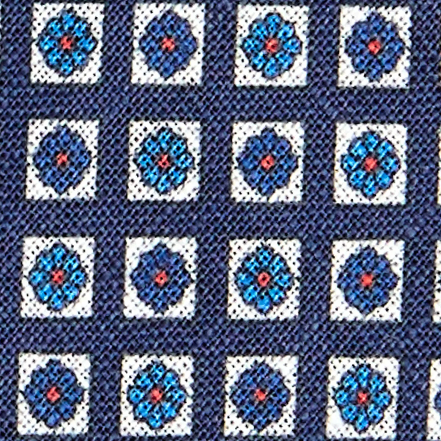 CRAVATTA SARTORIALE IN LINO BLU Microfantasia fiore