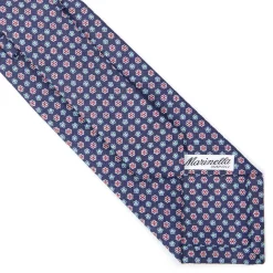 CRAVATTA SARTORIALE IN LINO BLU Microfantasia fiore