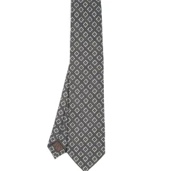 CRAVATTA SARTORIALE IN LINO GRIGIO SCURO Macrofantasia geometrica