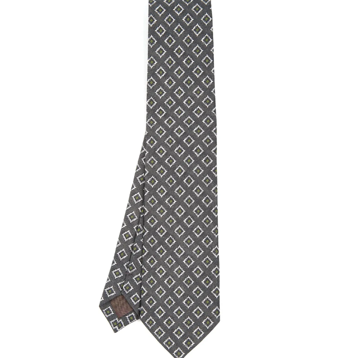 CRAVATTA SARTORIALE IN LINO GRIGIO SCURO Macrofantasia geometrica