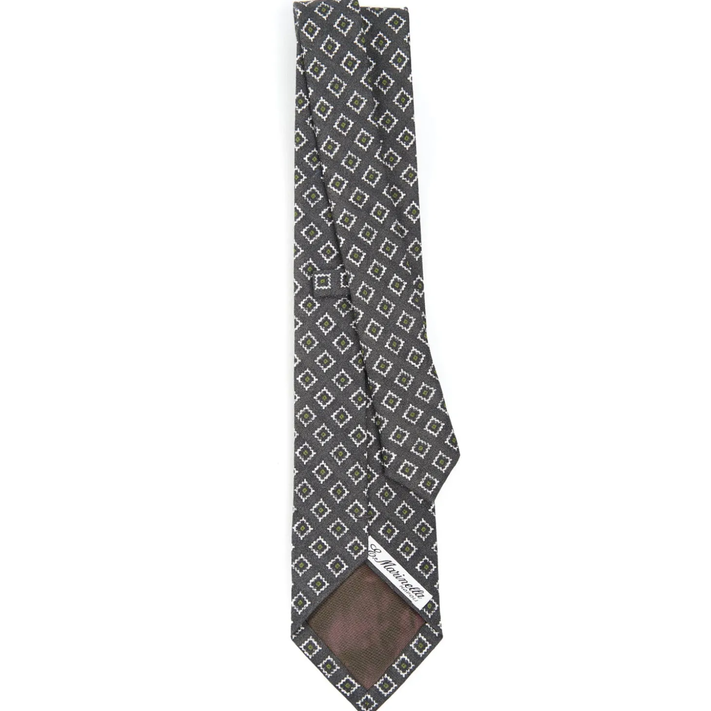 CRAVATTA SARTORIALE IN LINO GRIGIO SCURO Macrofantasia geometrica