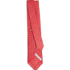 CRAVATTA SARTORIALE IN LINO ROSSA Microfantasia fiore