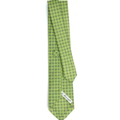 CRAVATTA SARTORIALE IN LINO VERDE Microfantasia fiore