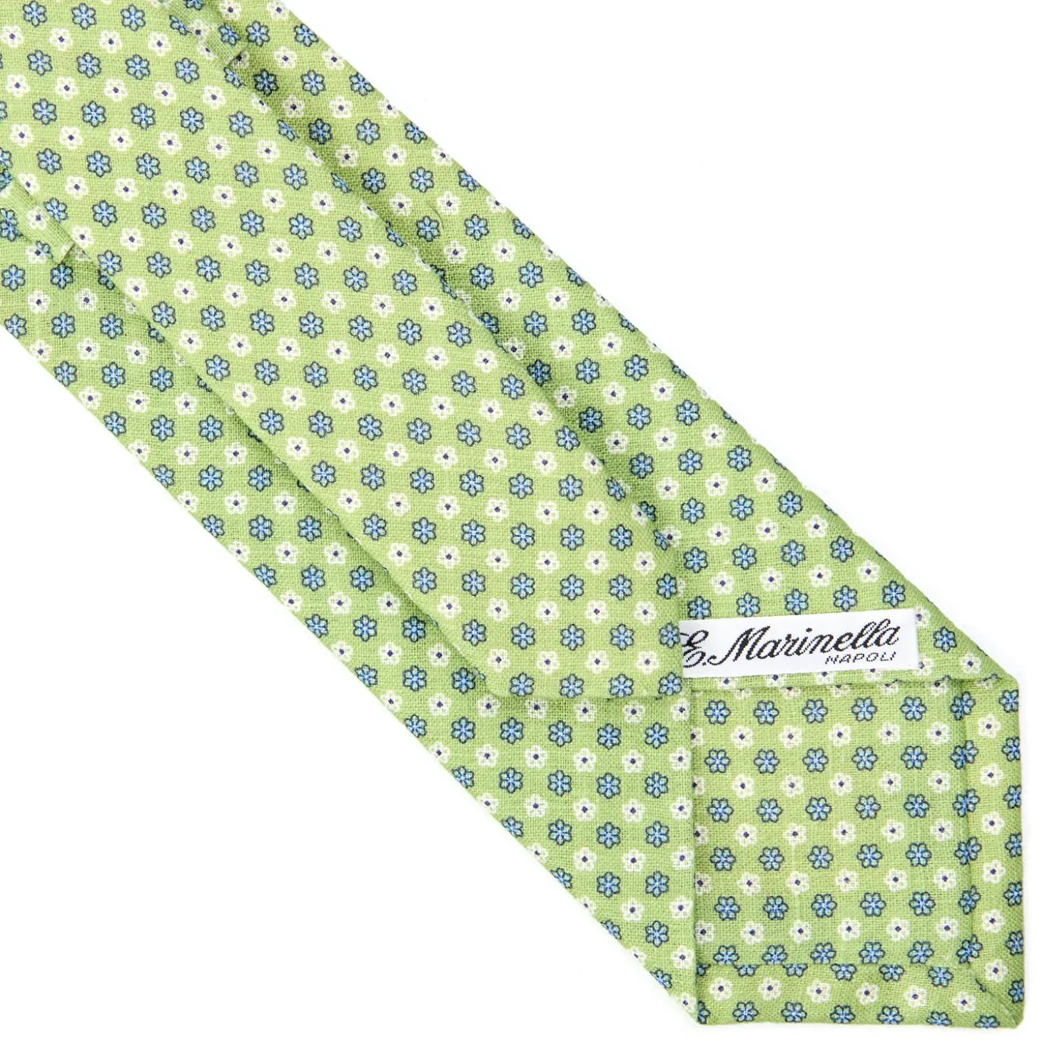 CRAVATTA SARTORIALE IN LINO VERDE CHIARO Microfantasia fiore