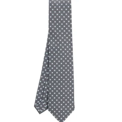 CRAVATTA SARTORIALE IN SETA GRIGIO SCURO Microfantasia fiore