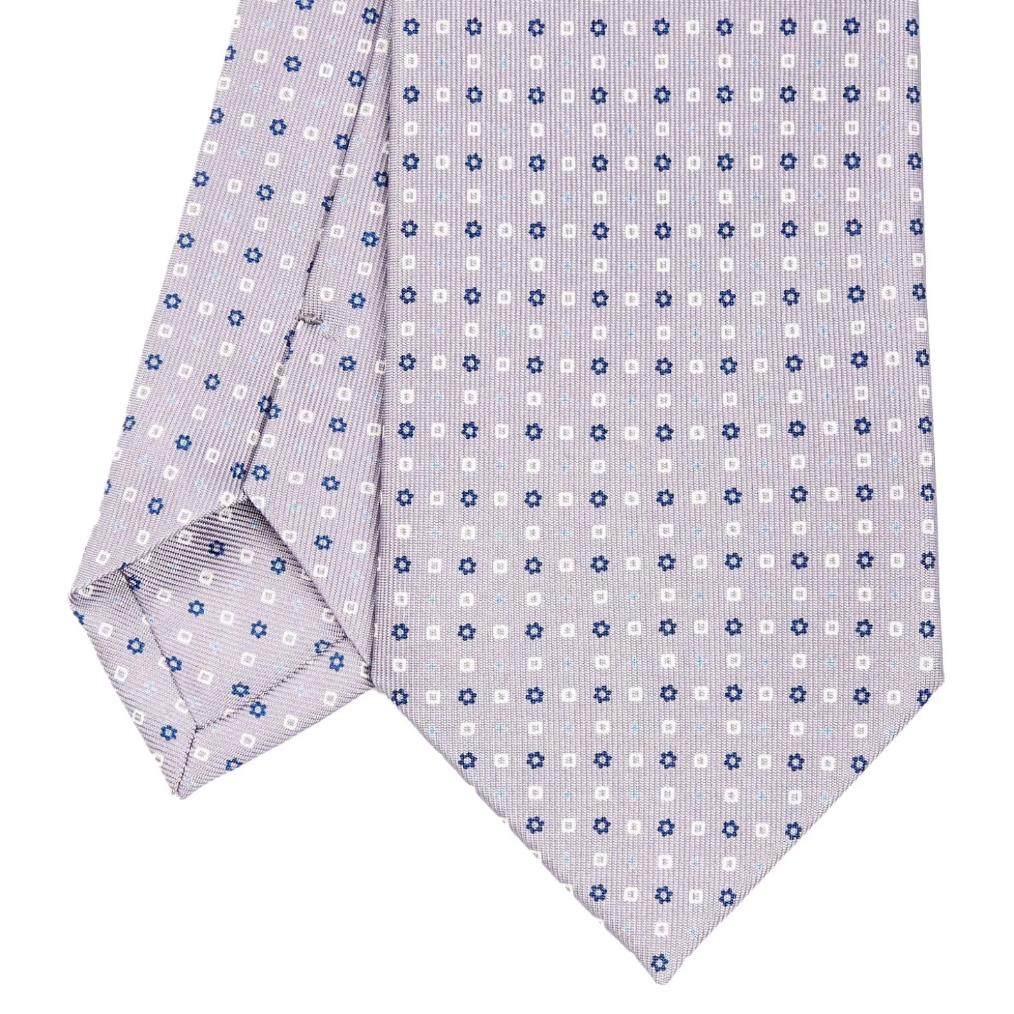 CRAVATTA SARTORIALE IN SETA GRIGIO CHIARO Microfantasia fiore