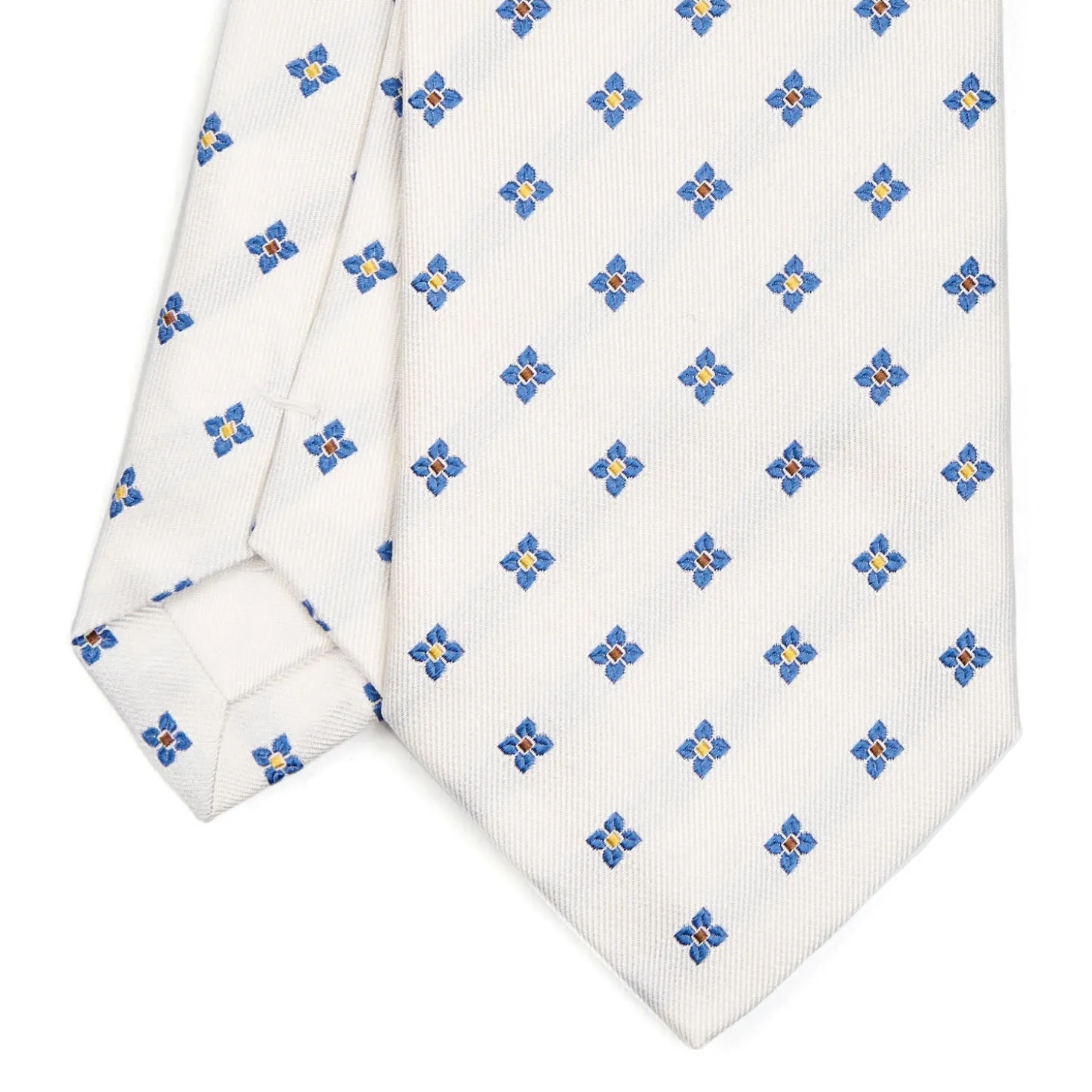 CRAVATTA SARTORIALE IN SETA JACQUARD BIANCA Macrofantasia fiore