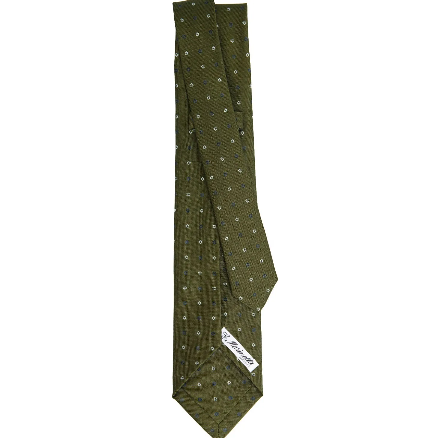 CRAVATTA SARTORIALE 7 PIEGHE IN SETA VERDE OLIVA Microfantasia fiore