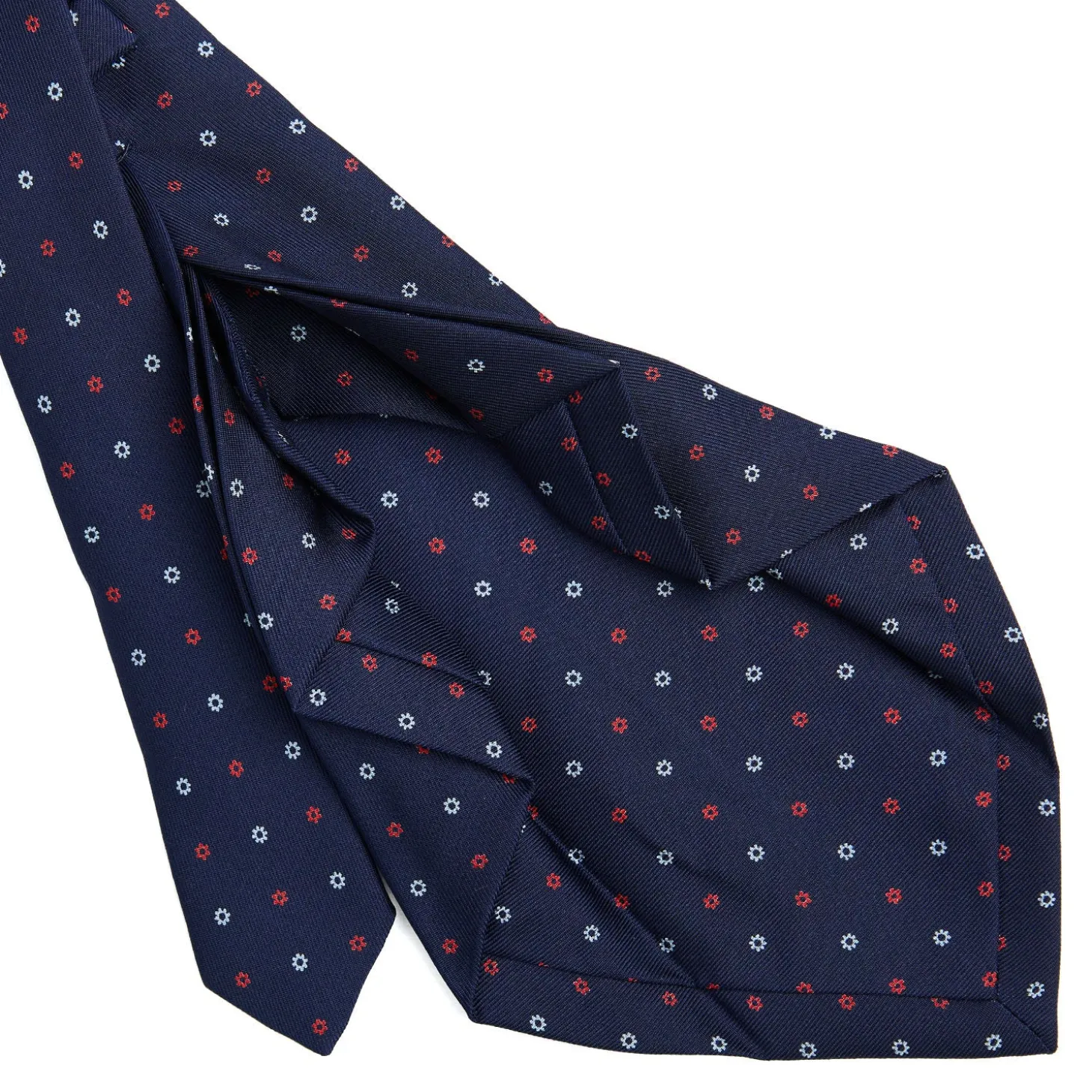 CRAVATTA SARTORIALE 7 PIEGHE IN SETA BLU SCURO Microfantasia fiore