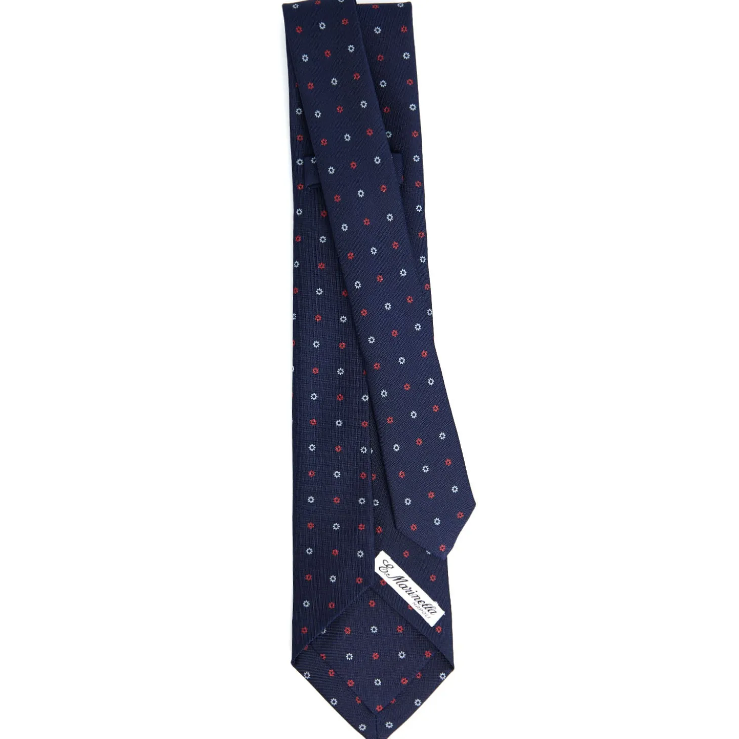 CRAVATTA SARTORIALE 7 PIEGHE IN SETA BLU SCURO Microfantasia fiore