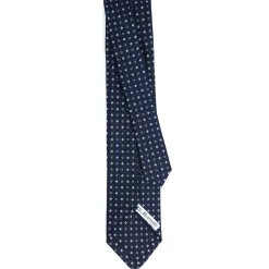 CRAVATTA SARTORIALE 7 PIEGHE IN SETA BLU SCURO Microfantasia fiore