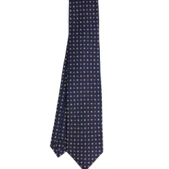 CRAVATTA SARTORIALE 7 PIEGHE IN SETA BLU SCURO Microfantasia fiore