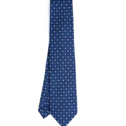 CRAVATTA SARTORIALE 7 PIEGHE IN SETA BLU Microfantasia fiore