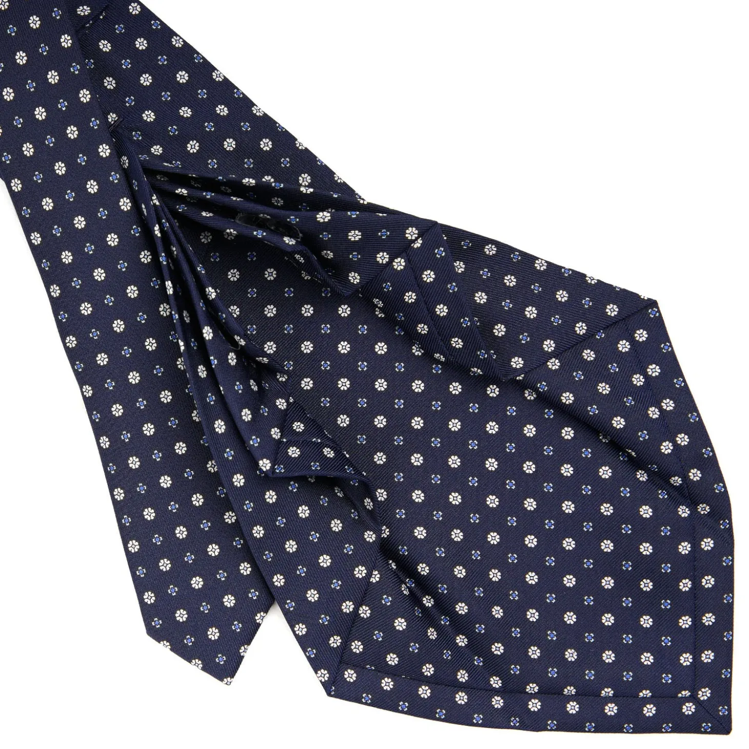 CRAVATTA SARTORIALE 9 PIEGHE IN SETA BLU SCURO Microfantasia fiore