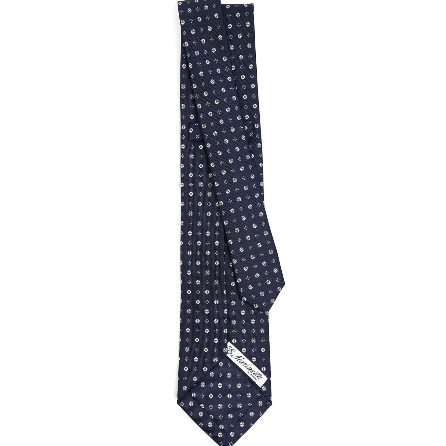 CRAVATTA SARTORIALE 9 PIEGHE IN SETA BLU SCURO Microfantasia fiore