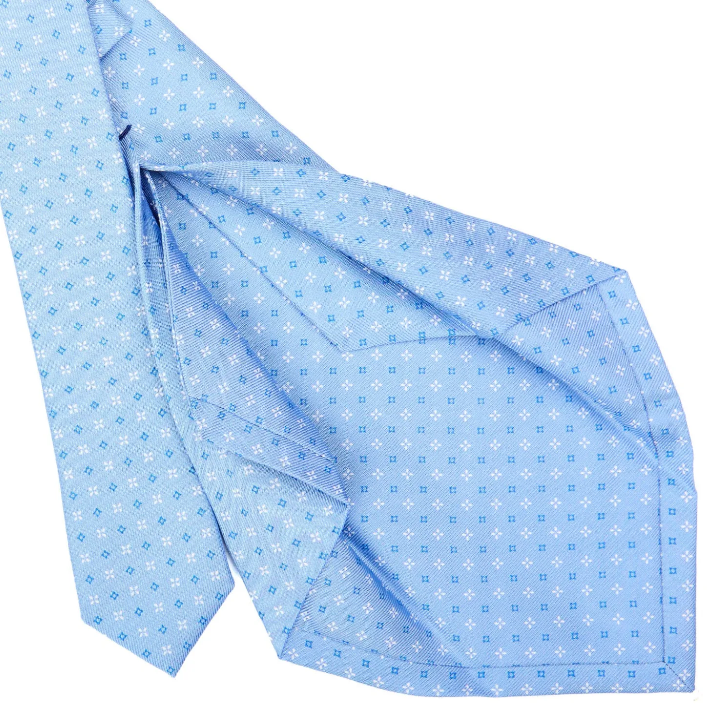 CRAVATTA SARTORIALE 5 PIEGHE IN SETA AZZURRA Microfantasia fiore