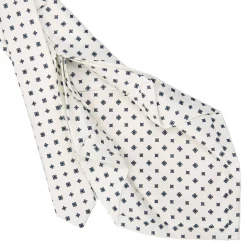 CRAVATTA SARTORIALE 7 PIEGHE IN SETA BIANCA Microfantasia fiore