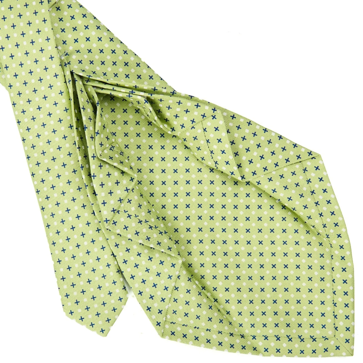 CRAVATTA SARTORIALE 9 PIEGHE IN SETA VERDE CHIARO Microfantasia fiore