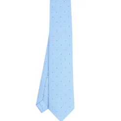 CRAVATTA SARTORIALE 7 PIEGHE IN SETA AZZURRA Microfantasia fiore