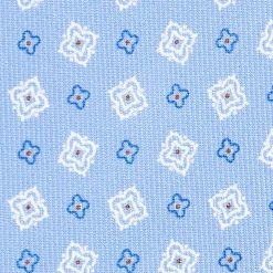 CRAVATTA SARTORIALE 9 PIEGHE IN SETA AZZURRA Microfantasia fiore
