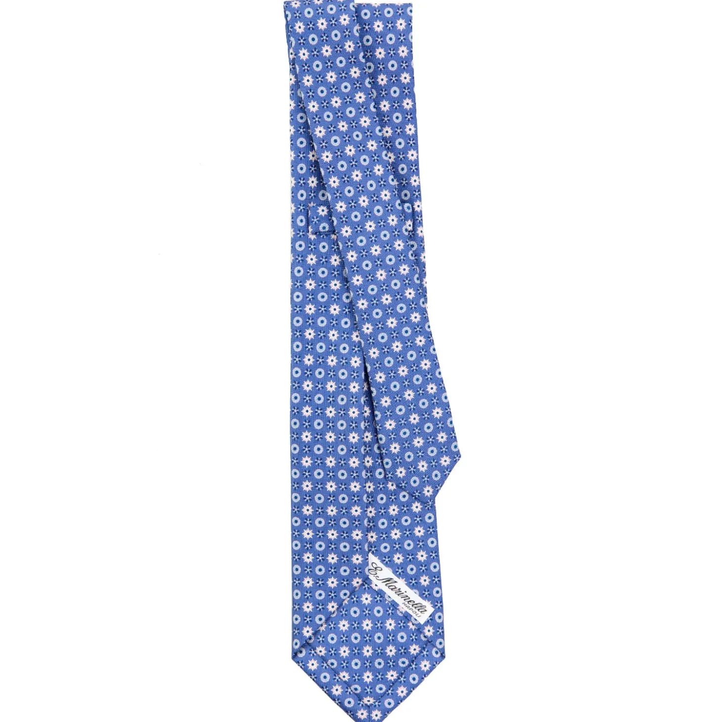CRAVATTA SARTORIALE 9 PIEGHE IN SETA AZZURRO POLVERE Microfantasia fiore