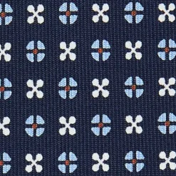 CRAVATTA SARTORIALE 9 PIEGHE IN SETA BLU SCURO Microfantasia fiore