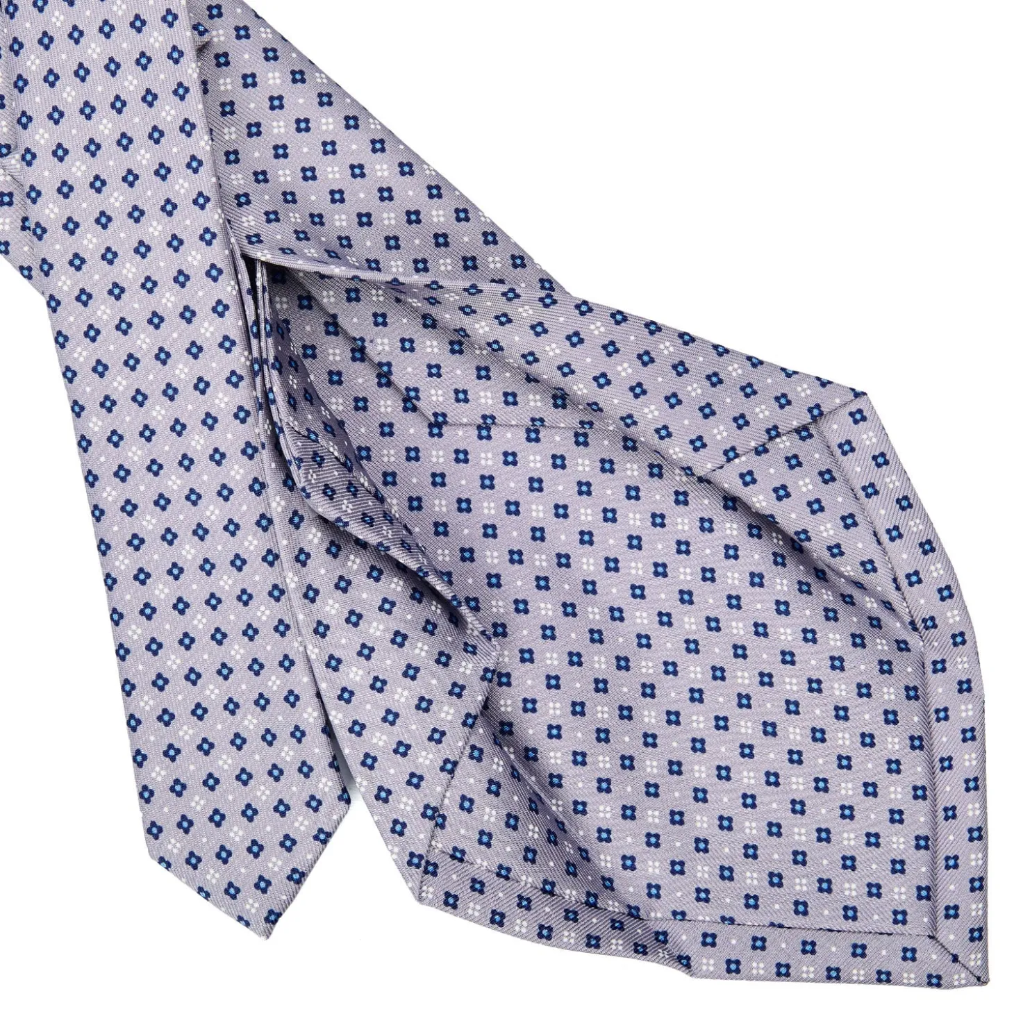 CRAVATTA SARTORIALE 5 PIEGHE IN SETA GRIGIO CHIARO Microfantasia fiore