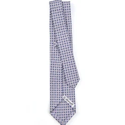 CRAVATTA SARTORIALE 5 PIEGHE IN SETA GRIGIO CHIARO Microfantasia fiore
