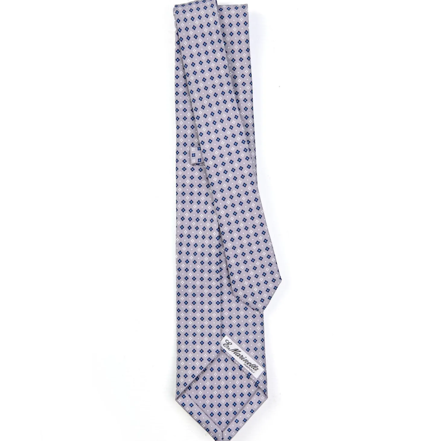 CRAVATTA SARTORIALE 5 PIEGHE IN SETA GRIGIO CHIARO Microfantasia fiore