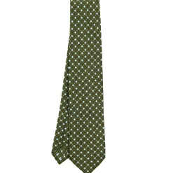 CRAVATTA SARTORIALE 9 PIEGHE IN SETA VERDE OLIVA Microfantasia fiore
