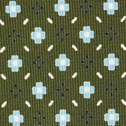 CRAVATTA SARTORIALE 9 PIEGHE IN SETA VERDE OLIVA Microfantasia fiore