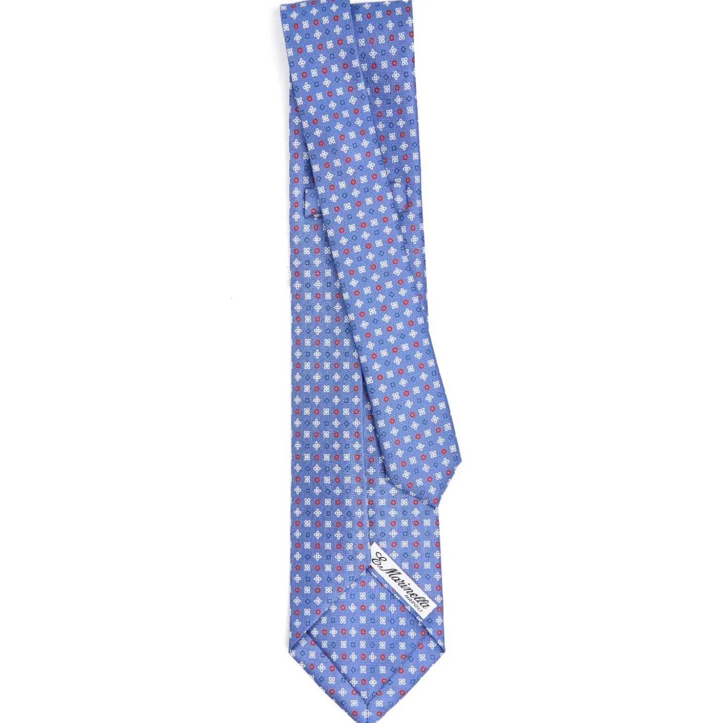 CRAVATTA SARTORIALE 9 PIEGHE IN SETA AZZURRO POLVERE Microfantasia fiore