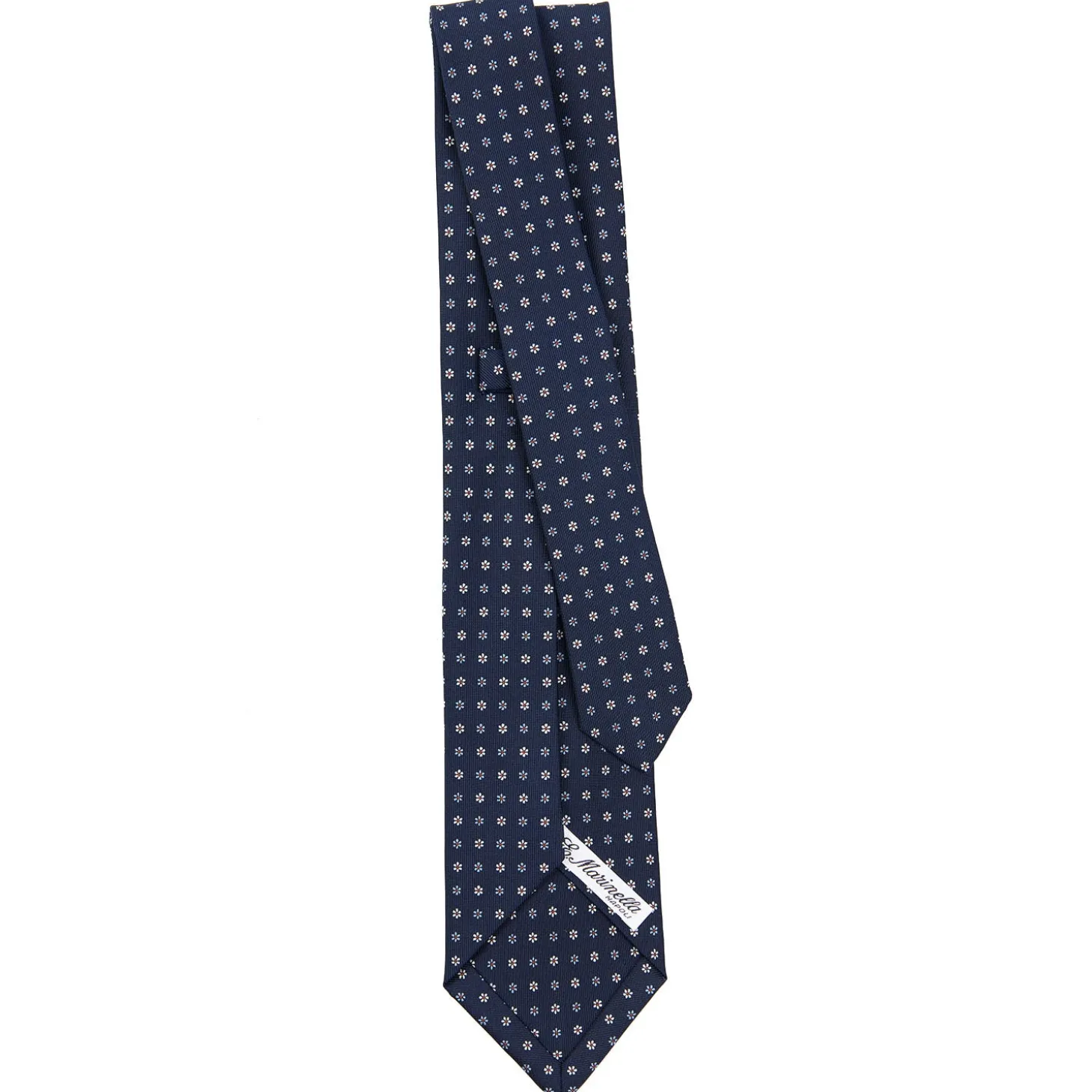 CRAVATTA SARTORIALE 9 PIEGHE IN SETA BLU SCURO Microfantasia fiore