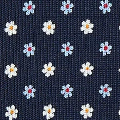 CRAVATTA SARTORIALE 7 PIEGHE IN SETA BLU SCURO Microfantasia fiore