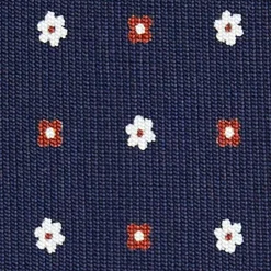 CRAVATTA SARTORIALE 9 PIEGHE IN SETA BLU SCURO Microfantasia fiore