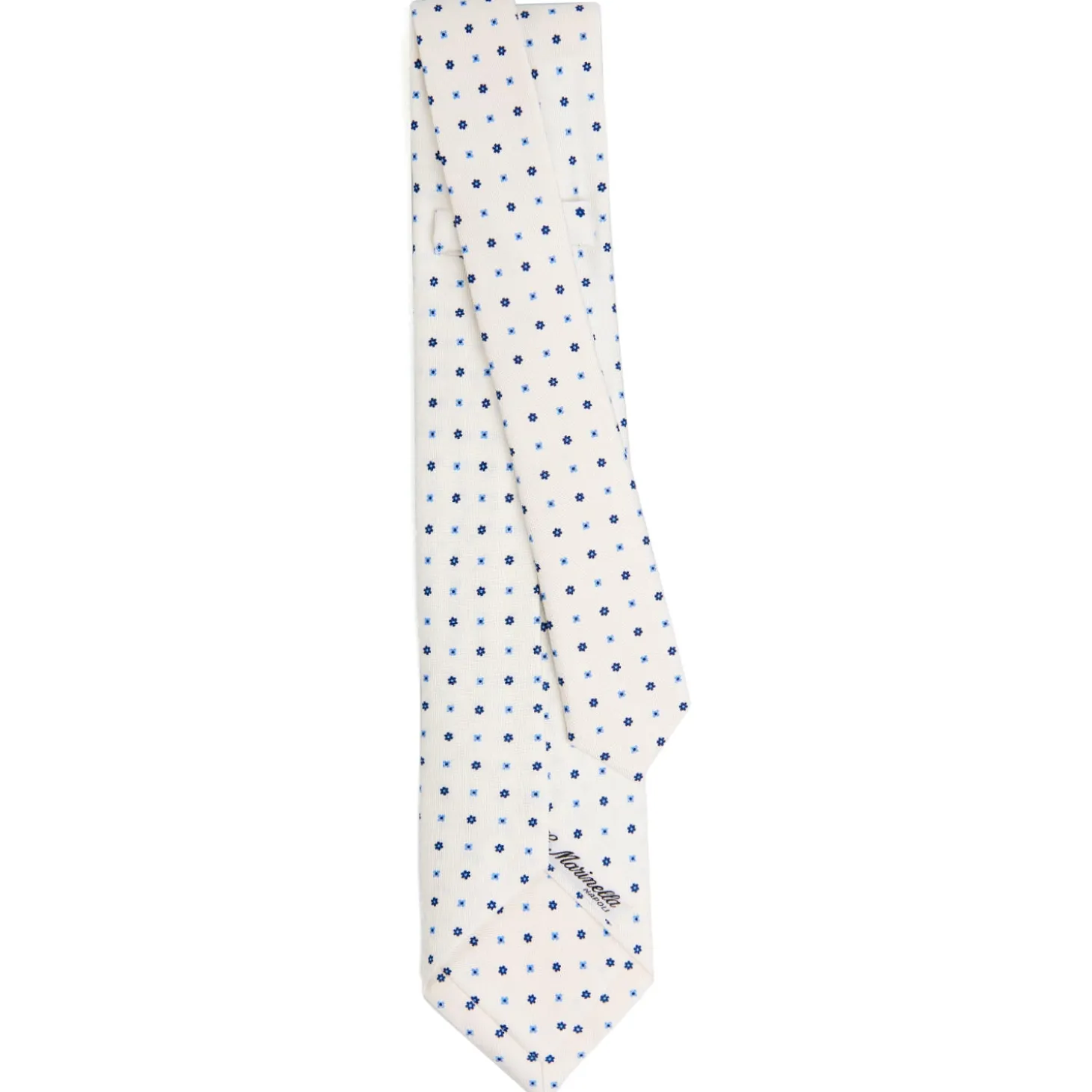 CRAVATTA SARTORIALE 9 PIEGHE IN SETA BIANCA Microfantasia fiore