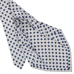 CRAVATTA SARTORIALE 9 PIEGHE IN SETA BIANCA Microfantasia fiore