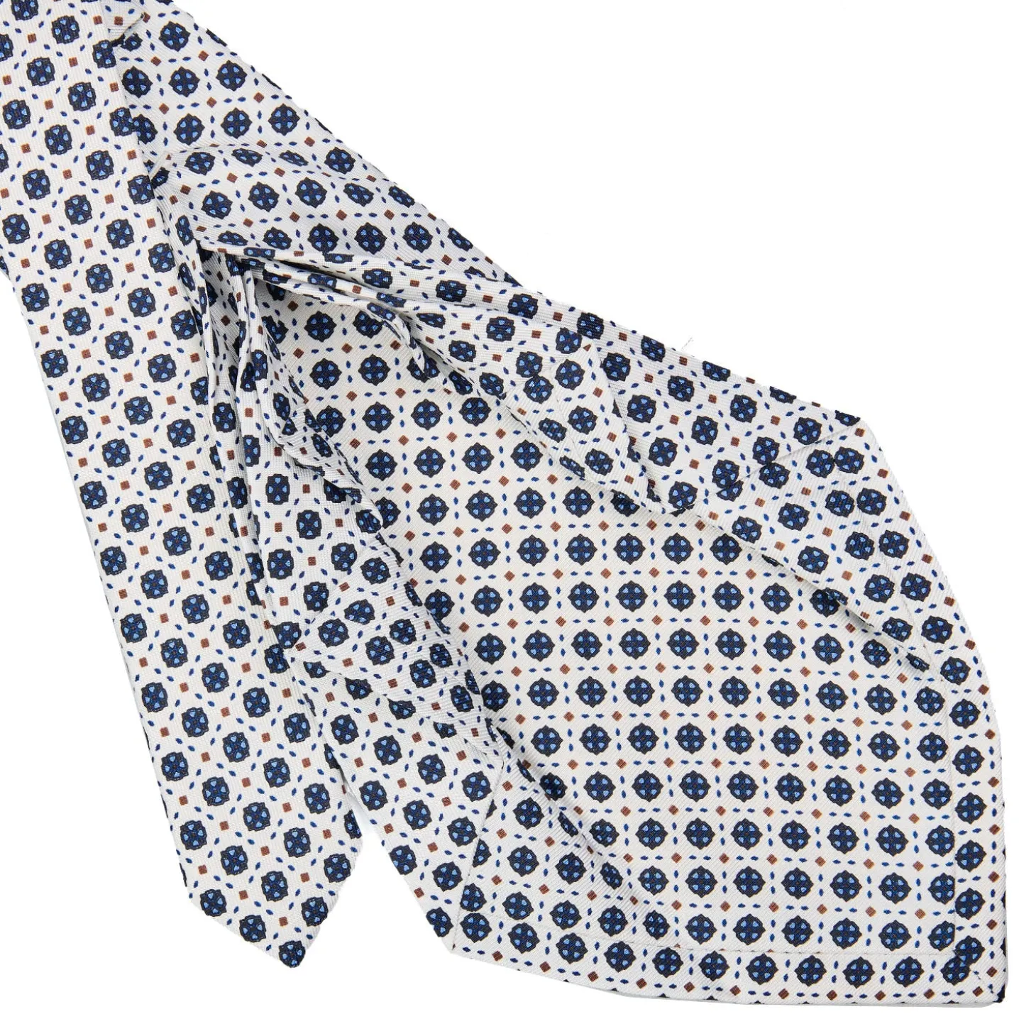 CRAVATTA SARTORIALE 9 PIEGHE IN SETA BIANCA Microfantasia fiore
